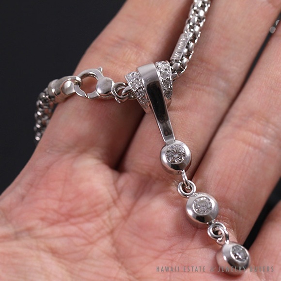 SALE SOLID 14k WHITE GOLD SNAKE NECKLACE DIAMOND DROP PENDANT .90 CARAT EUC - Picture 4 of 7